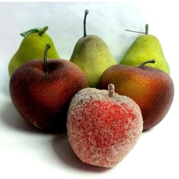 Artificial Fruit Shimmer Faux Sugar Bead Apples Pears Room Home Decor Lot of 6 - Picture 3 of 7